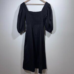 Olivia James The Label Black Smocked Maxi Dress sz M Milkmaid Peasant